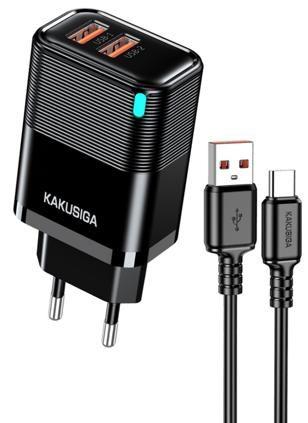 KAKUSIGA KSC-1684 Dual-Port Custom-Molded Charger Set with LED (EU) Lightning