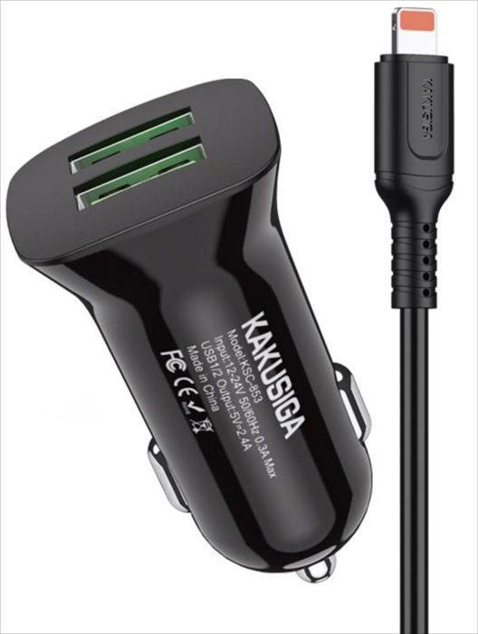 KAKUSIGA KSC-854 Smart dual port car charger set (Lightning)