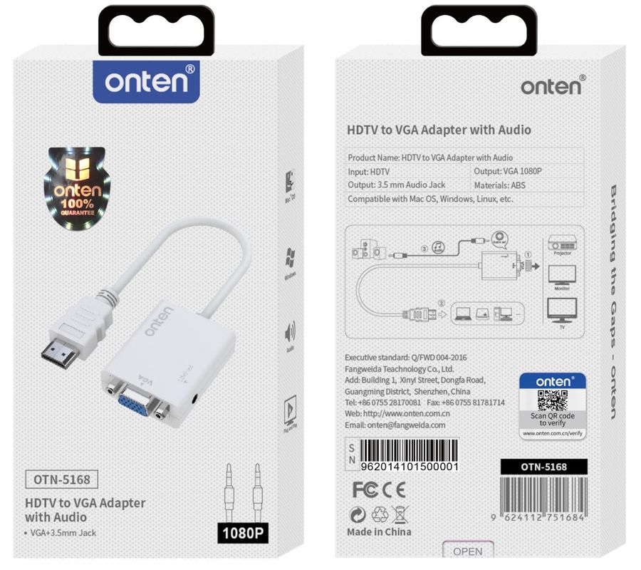 ONTEN OTN-5168 HDMI to VGA adapter with audio