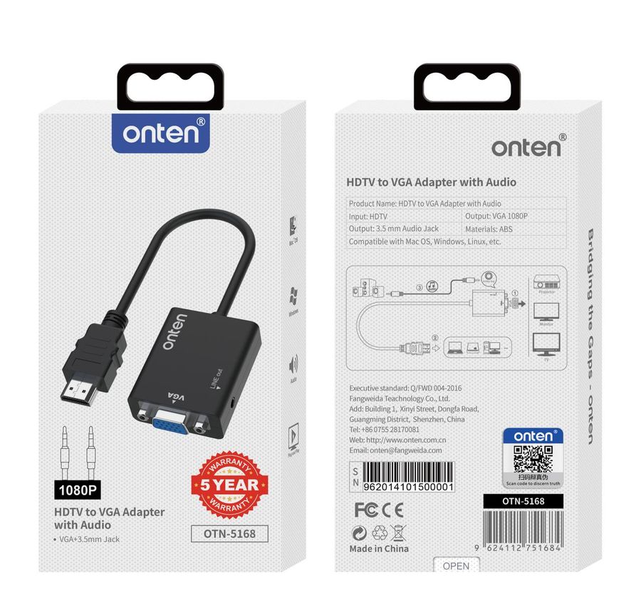 ONTEN OTN-5168 HDMI to VGA adapter with audio