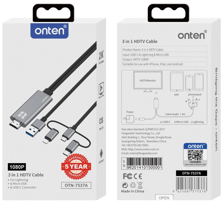 ONTEN OTN-7537A +USB-C31 cable 1.8