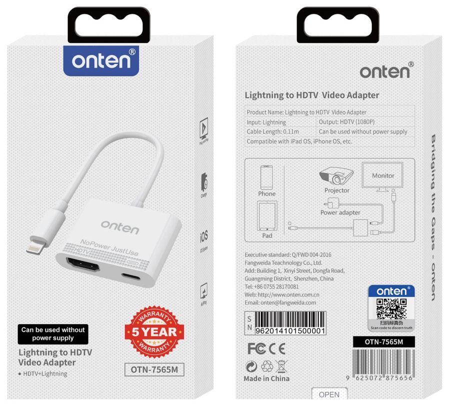 ONTEN OTN-7565M Lightning to HDTV Video Adapter