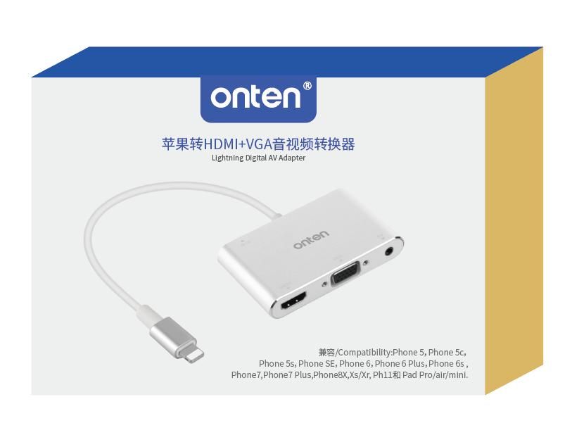 ONTEN OTN-7585C LTning to VGA+VGA+ audio 31 screen mirroring adapter