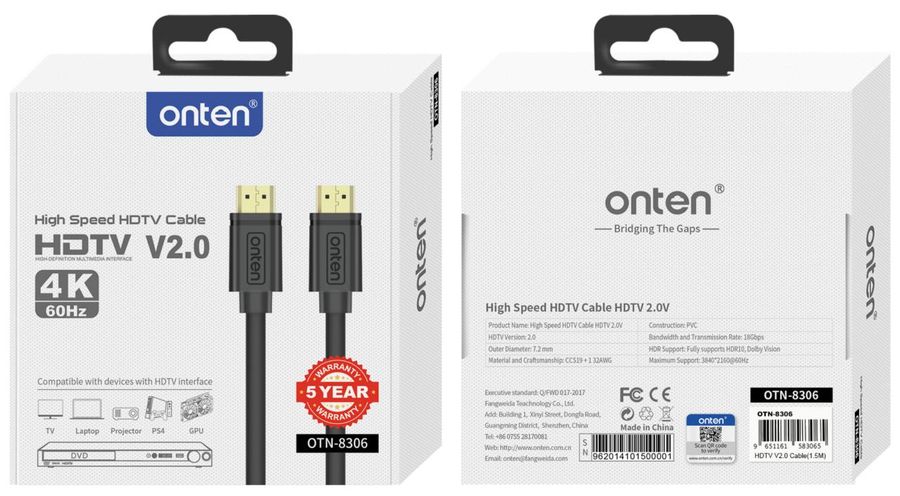 ONTEN OTN-8306 4K@60hz High Speed HDMI Cable HDMI V2.0