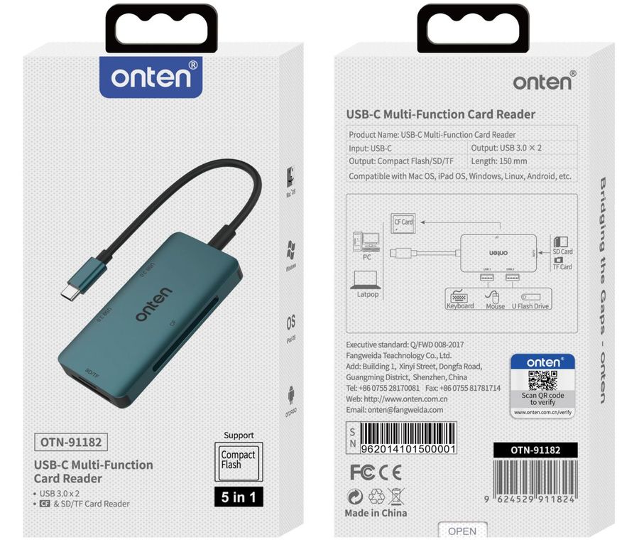 ONTEN OTN-91182 Type-C Multi-function Card Reader