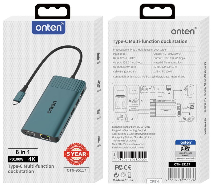 ONTEN OTN-95117 Type-C Multi-Function Dock Station