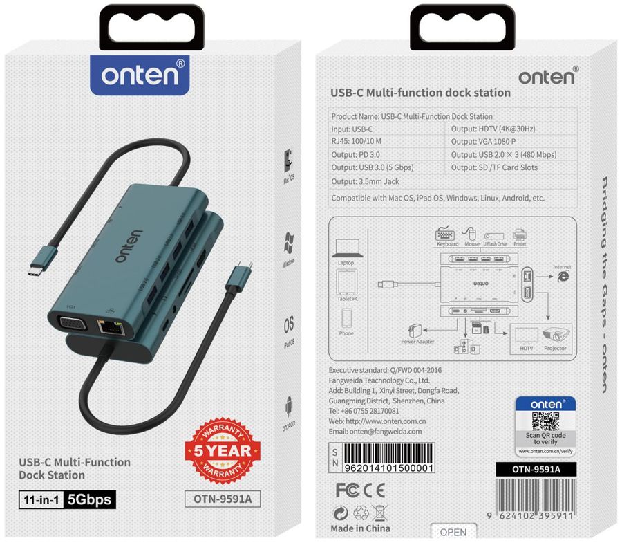 ONTEN OTN-9591A 11-in-1 USB-C HUB DocKing Station