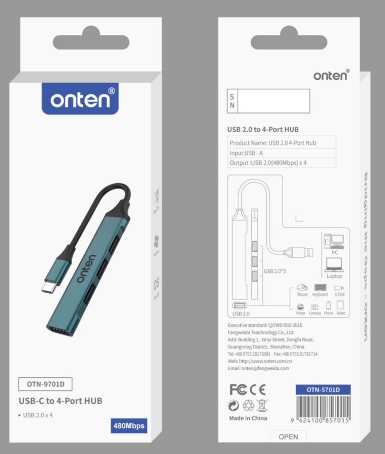 ONTEN OTN-9701D USB HUB/Type-C to 4-Port USB 2.0 Hub