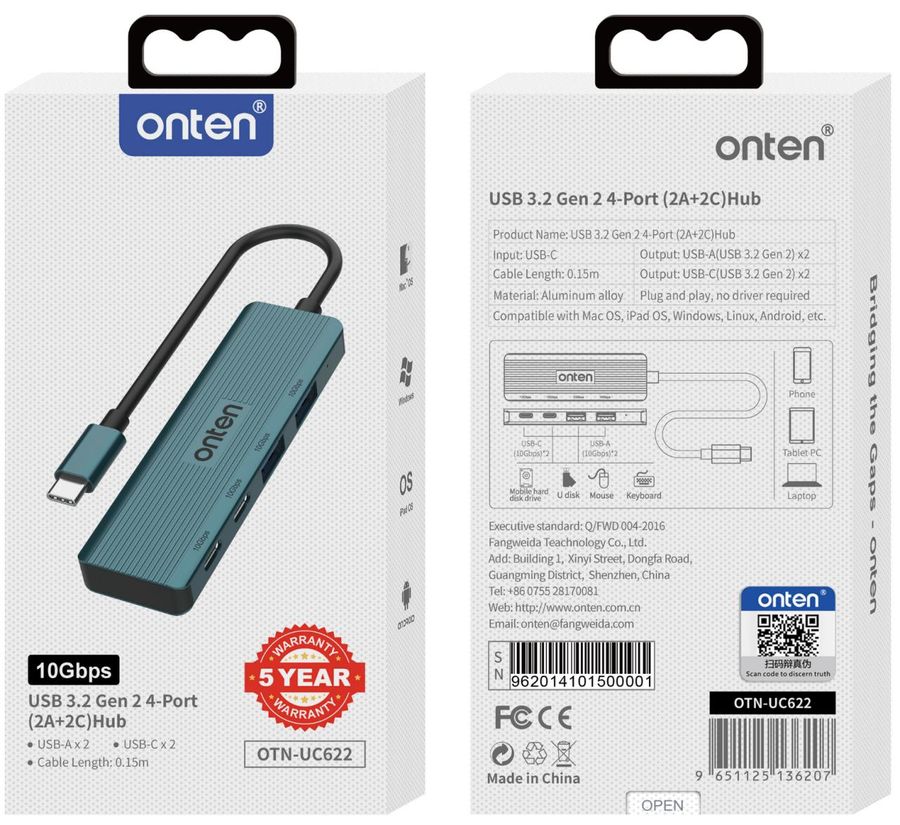 ONTEN OTN-UC622 USB 3.2 Gen 2 4-Port (2A+2C) 10G Hub 4