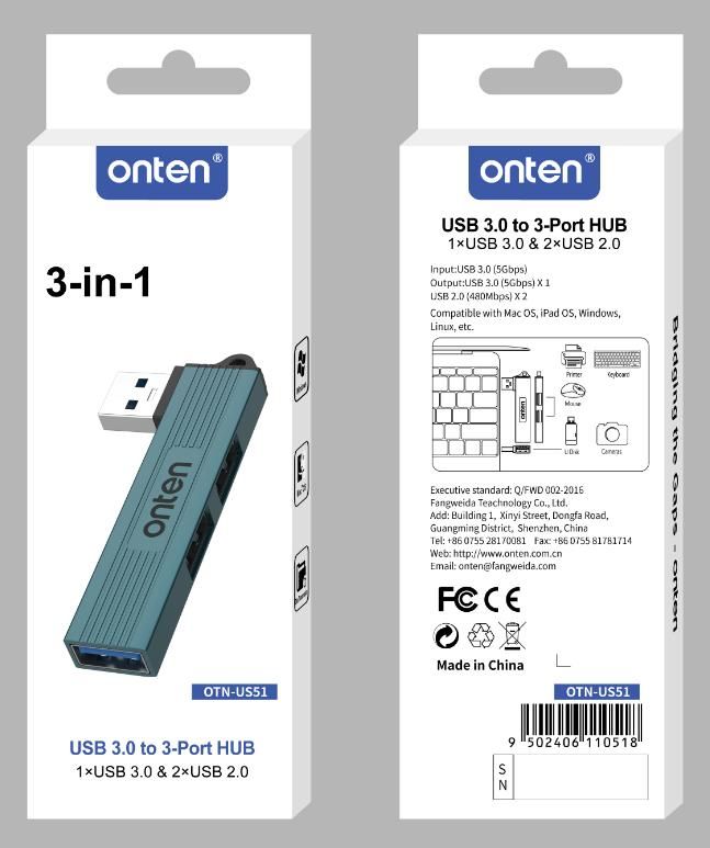 ONTEN OTN-US51 USB 3.0 to 3 Ports Hub USB 3.0 3