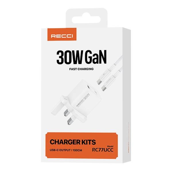 RECCI RC77UCC 30W GAN fast charger set UK PLUG