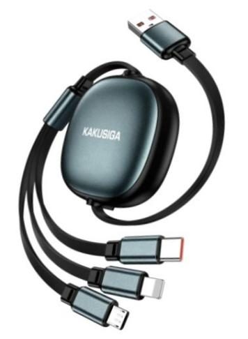 KAKUSIGA KSC-1038 dual pul retractable fast charging cable (3 in 1)