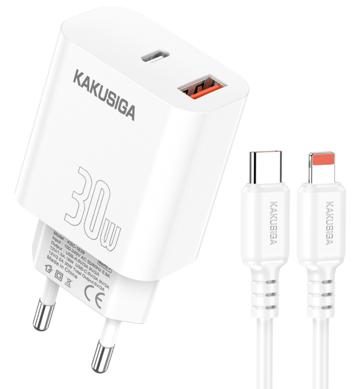 KAKUSIGA KSC-1640 PD30W+QC3.0 Charger Set (EU) Type-C to Lightning