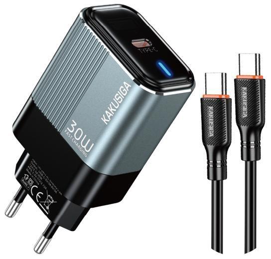 KAKUSIGA KSC-2230 PD 30W Metal Charger Kit Private Mold with LED (EU)(Type-C to Type-C)