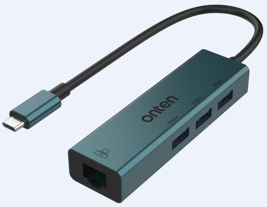 ONTEN OTN-9595 USB-C to 3-Ports USB 3.0 Hub with 100M Ethernet Adapter